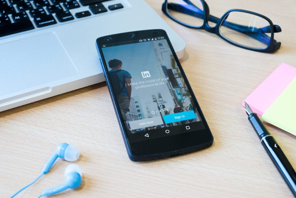 A mobile having the LinkedIn screen